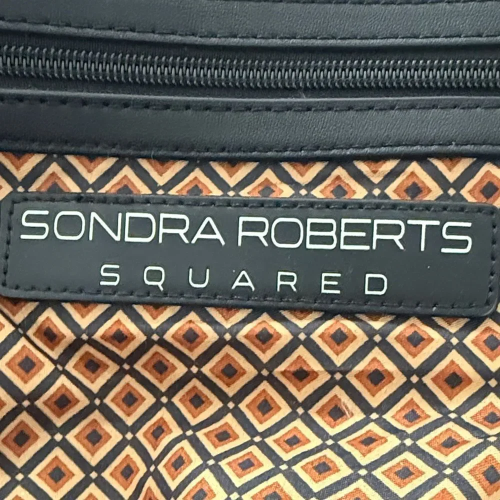 Sondra Roberts SQUARED Black Leather Double Handle Slouchy Shoulder Bag Purse